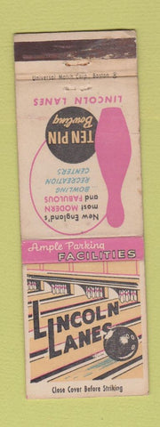Matchbook Cover - Lincoln Lanes bowling Worcester Quincy Boston MA WEAR