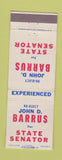 Matchbook Cover - John Barrus for State Senator MA