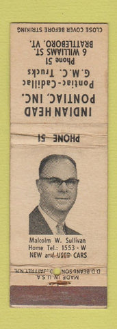 Matchbook Cover - Indian Head Ponatic Cadillac GMC Brattleboro VT WORN