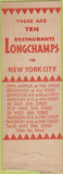 Matchbook Cover - Longchamps Restaurant BOBTAIL