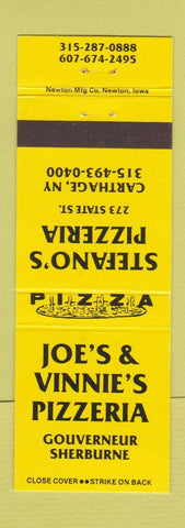 Matchbook Cover - Joe's & Vinnie's Pizza Gouverneur Sherburne NY YELLOW
