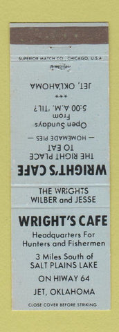 Matchbook Cover - Wright's Cafe Jet OK BLUE