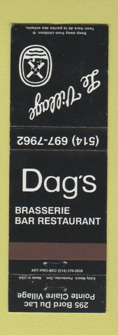 Matchbook Cover - Dag's Brasserie Le Village Pointe Claire Village