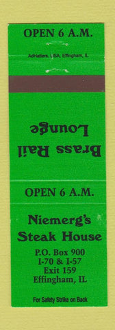 Matchbook Cover - Niemerg's Steak House Effingham IL GREEN