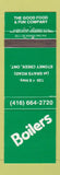 Matchbook Cover - Boilers Restaurant Stoney Creek ON