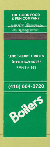 Matchbook Cover - Boilers Restaurant Stoney Creek ON