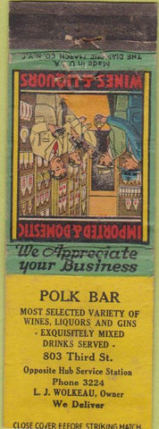 Matchbook Cover - Polk Bar NO TOWN POOR Calvert Whisky