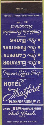 Matchbook Cover - Hotel Stratford Parkersburg WV Federal