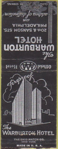 Matchbook Cover - Warburton Hotel Philadlephia PA BOBTAIL