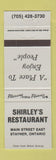Matchbook Cover - Shirley's Restaurant Stayner ON