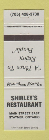 Matchbook Cover - Shirley's Restaurant Stayner ON