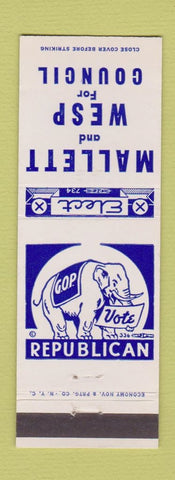 Matchbook Cover - Mallett and Wesp for Council Election