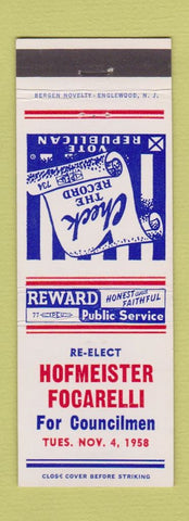 Matchbook Cover - Hofmeister Focarelli Councilman Election 1958 NJ? #1