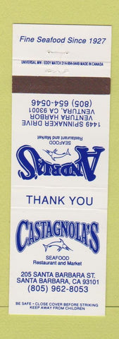 Matchbook Cover - Castagnola's Seafood Andria's Ventura Santa Barbara CA