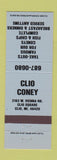 Matchbook Cover - Clio Coney Clio MI restaurant BLUE