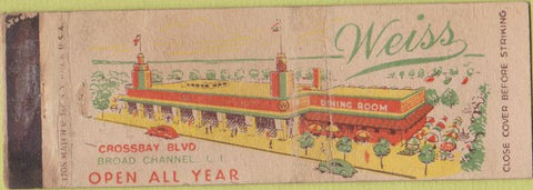 Matchbook Cover - Weiss Restaurant Broad Channel LI WORN
