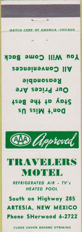 Matchbook Cover - Travelers Motel Artesia NM