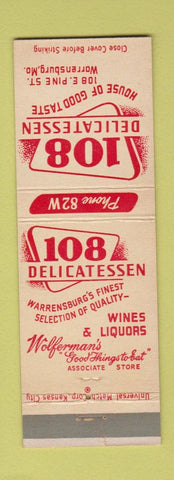 Matchbook Cover - 108 Deli Warrensburg MO