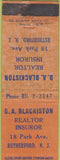 Matchbook Cover - DA Blackiston Realtor Insurance Rutherford NJ POOR