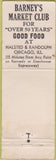 Matchbook Cover - Barney's Market Club Chicago IL WORN
