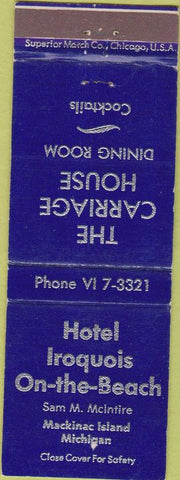 Matchbook Cover - Hotel Iroquois Mackinac Island MI