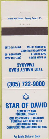 Matchbook Cover - Star of David Cemetery Boca Raton Jewish