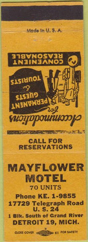 Matchbook Cover - Mayflower Motel Detroit MI