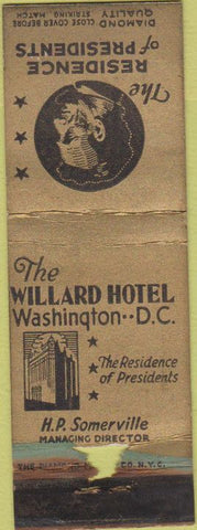 Matchbook Cover - Willard Hotel Washington DC WORN DQ