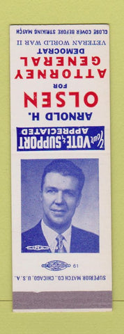 Matchbook Cover - Arnold Olsen Attorney General Election SAMPLE