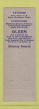 Matchbook Cover - Arnold Olsen Attorney General Election SAMPLE