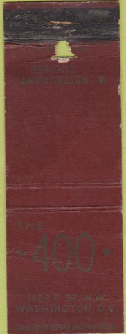 Matchbook Cover - The 400 Washington DC CREASES