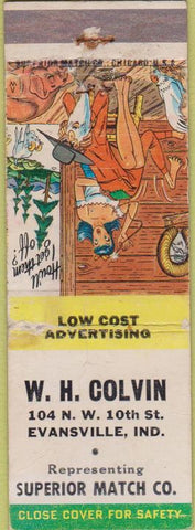 Matchbook Cover - WH Colvin Evansville IN hillbilly Superior Match WORN