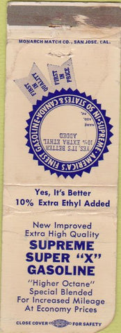 Matchbook Cover - Supreme gas oil WORN