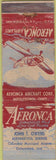 Matchbook Cover - Aeronca Columbus IN airplanes airport WORN