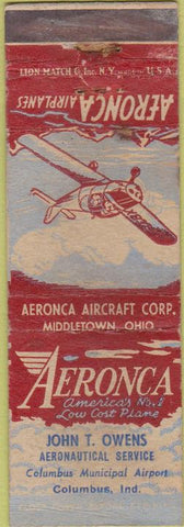 Matchbook Cover - Aeronca Columbus IN airplanes airport WORN