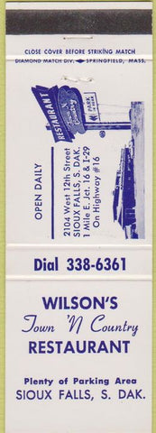 Matchbook Cover - Wilson's Town Country Sioux Falls SD