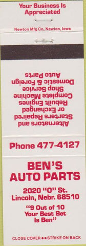 Matchbook Cover - Ben's Auto Parts Lincoln NE