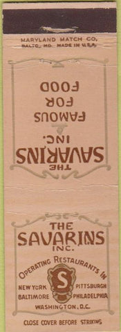 Matchbook Cover - Savarins Restaurant Washington DC