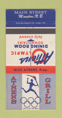 Matchbook Cover - Athens Grill Moncton NB Olympics 30 Strike
