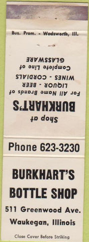Matchbook Cover - Burckhart's Bottle Shop liquor Waukegan IL WEAR