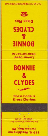 Matchbook Cover - Bonnie Clydes clothes disco Green Bay WI