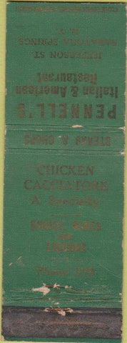 Matchbook Cover - Pennell's Italian Food Saratoga Springs NY WEAR