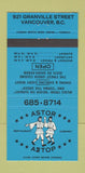 Matchbook Cover - Astor Aetop Greek Restaurant Vancouver BC 30 Strike