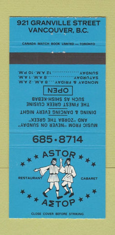 Matchbook Cover - Astor Aetop Greek Restaurant Vancouver BC 30 Strike