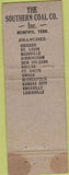 Matchbook Cover - Southern Coal Co Memphis TN WEAR