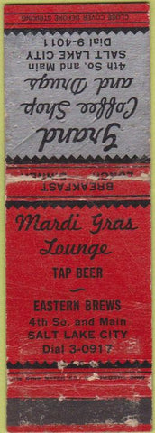 Matchbook Cover - Mardi Gras Lounge Salt Lake City UT POOR