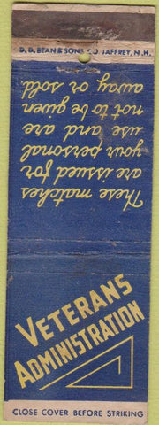 Matchbook Cover - Veterans Administration WORN
