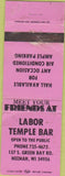 Matchbook Cover - Labor Temple Bar Neenah WI WORN