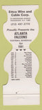 Matchbook Cover - Atlanta Falcons Football 1981 Ettco Wire Ridgewood NY