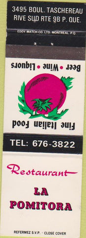 Matchbook Cover - Restaurant La Pomitora Quebec
